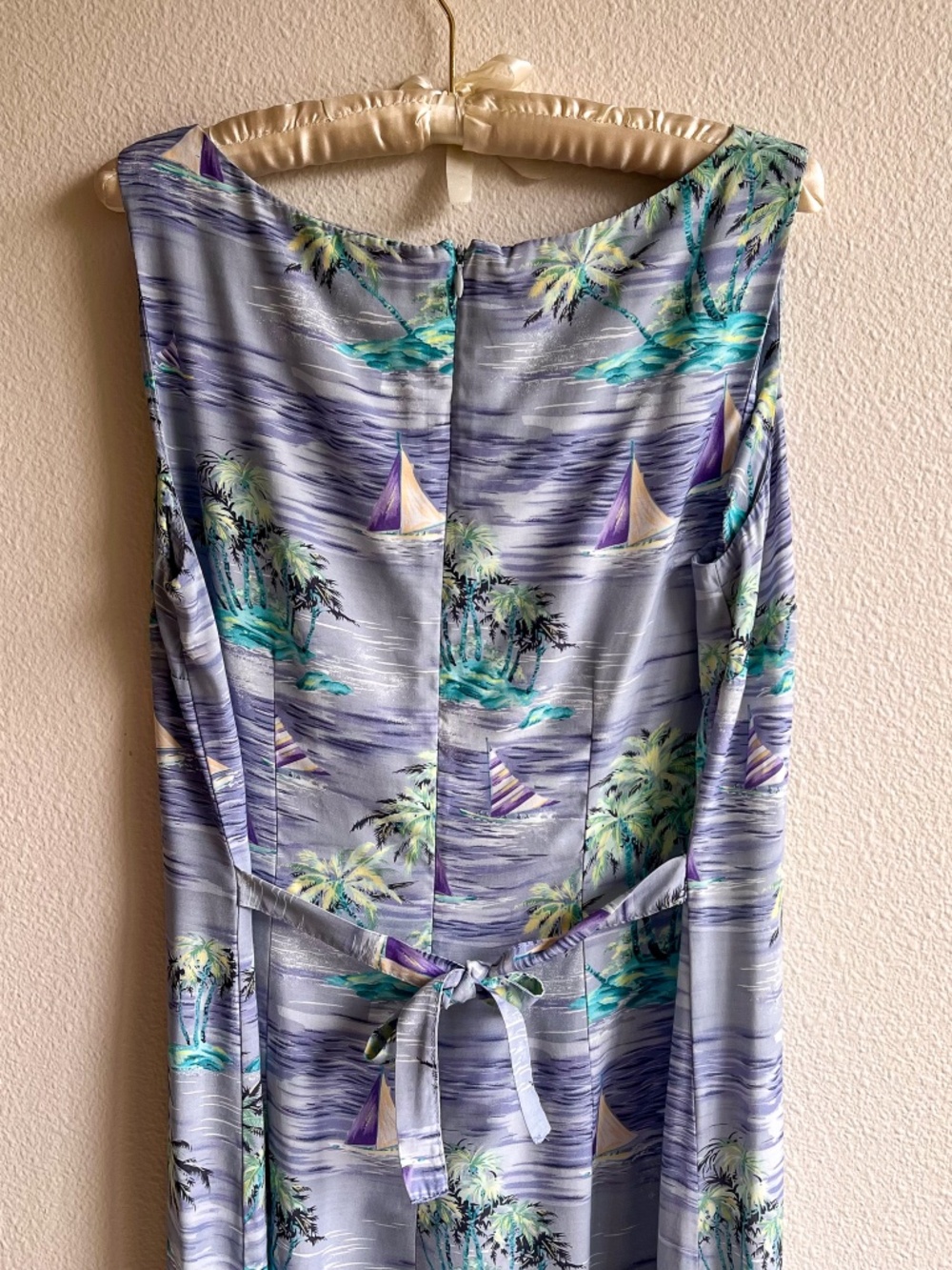 Vintage 1990s Tropical Sailboat Print Midi Dress (M/L) - Picture 10 of 13